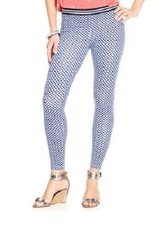 HUE Sz M Blue Print Geo Cotton Skimmer W/Elastic Waistband Leggings NWT