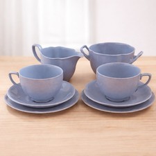 Antique Johnson Bros Greydawn Blue Set 2 Cups 2 Saucers 2 Plates Creamer Sugar
