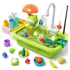 Play Sink with Running Water, Kitchen Play Sink Toy with Electric Faucet, Play