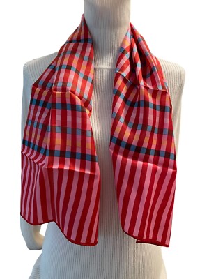 Vintage Plaid Scarf Womens Red Pink Tartan Quiet Luxury Hair