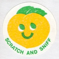1977 77 CTP Scratch And Sniff Matte PEACH Reward Label Sticker Strong Scent Vtg