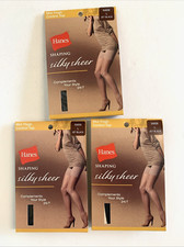 3 Hanes Shaping Silky Sheer Mid Thigh Control Top Pantyhose Shaper Black L Large