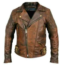 Men's Biker Motorcycle Vintage Distressed Brown Real Leather Jacket