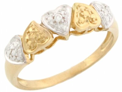10k or 14k Two-Tone Gold Beautiful Hearts Promise Ring with Diamonds