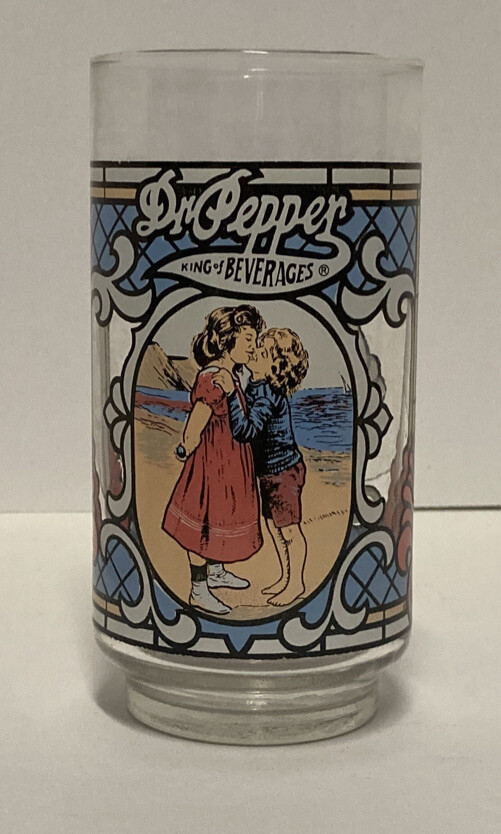 Vintage Dr Pepper Drinking Glasses Cherubs Kiss King of Beverages 1970s