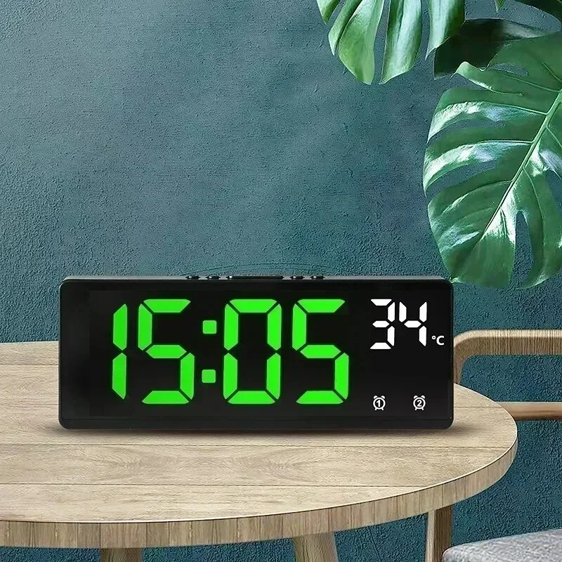Large Digital Alarm Clock LED Temperature Voice Control Dual Alarm Snooze 12/24H - Image 2 of 4