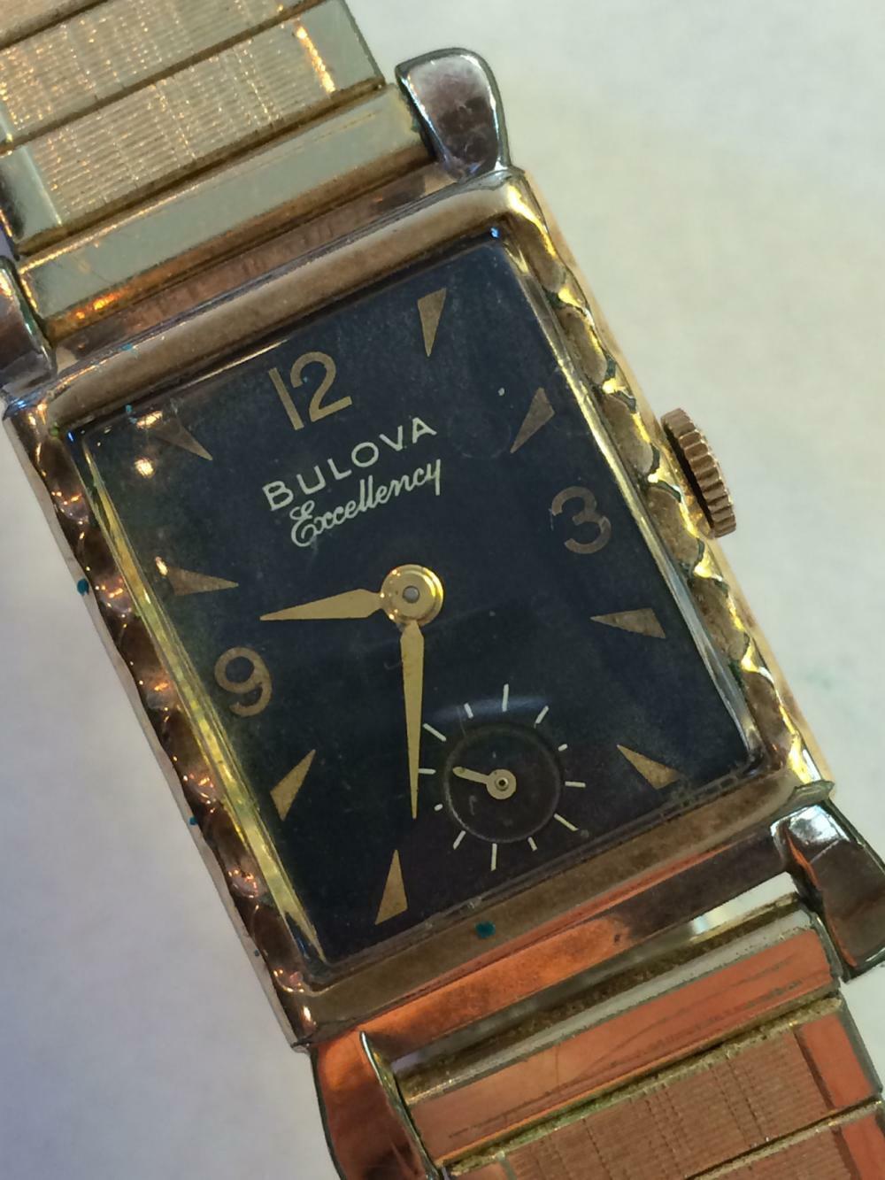 1951 BULOVA EXCELLENCY USA Tank Style L1 Black Dial 21 Jewels Men's