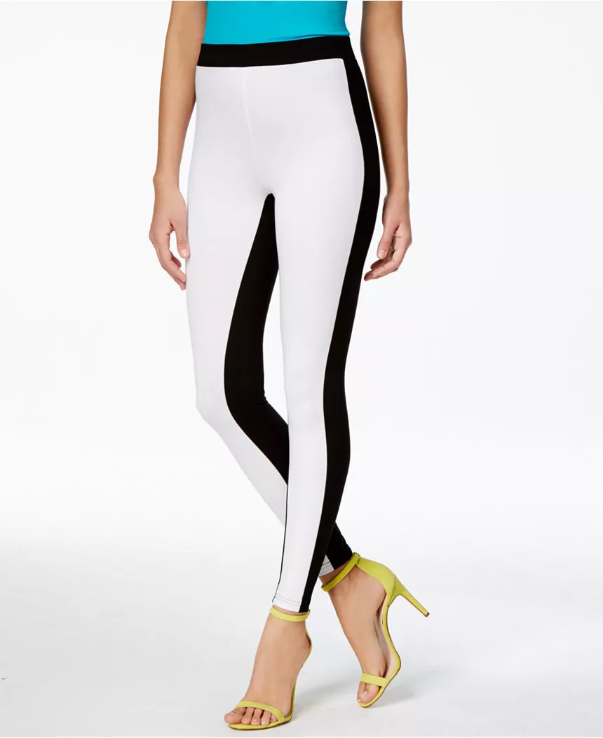 HUE U16439 Black/White Colorblock Illusion Stretch Ponte Leggings