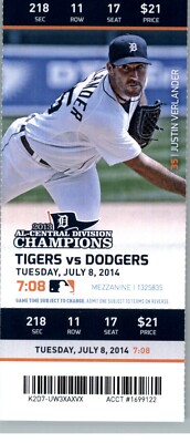 Los Angeles Dodgers vs Detroit Tigers 7/8/2014 Full Ticket