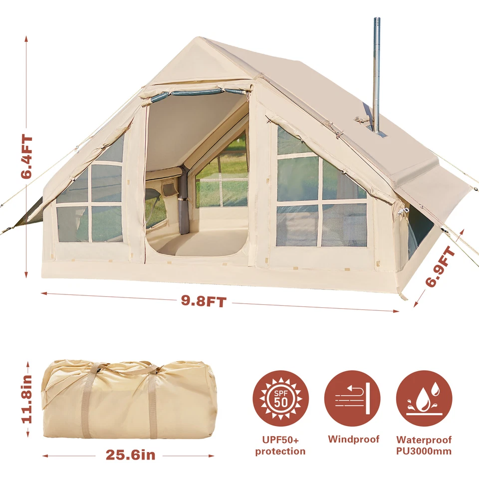 Inflatable Camping Tents for 6 Person Easy Setup Hot Tent Waterproof&UV-Protect - Image 2 of 4