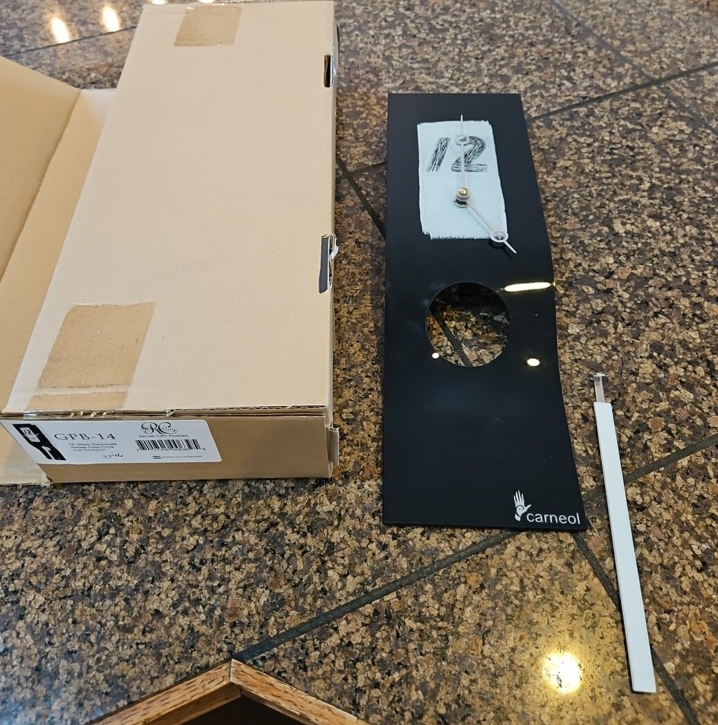 NIB River City Glass Wall Clock 14x4.25" Black Pend. Design Artisan Hungary NEW