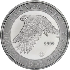 2016 RCM Canada $8 White Snow Falcon 1.5 oz .9999 Fine Silver BU Coin