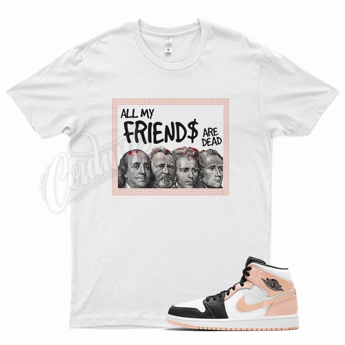 White FRIENDS T Shirt for Air J1 1 Crimson Tint Pink Arctic Orange Dunk High