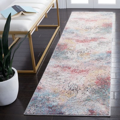 Phoenix Collection Runner Rug - 2'2'' x 8', Ivory & Pink, Modern Abstract Desi...