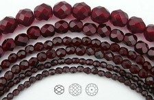 Czech Glass Fire Polished Round Faceted Beads Garnet dark red color, 3-12mm