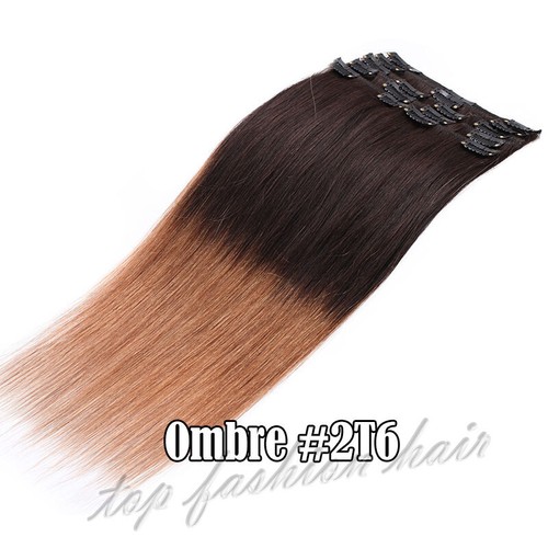 Clip in Human Hair Extensions Full Head 100% Real Remy Hair 24" 8PCS Long Ombre - Picture 101 of 103