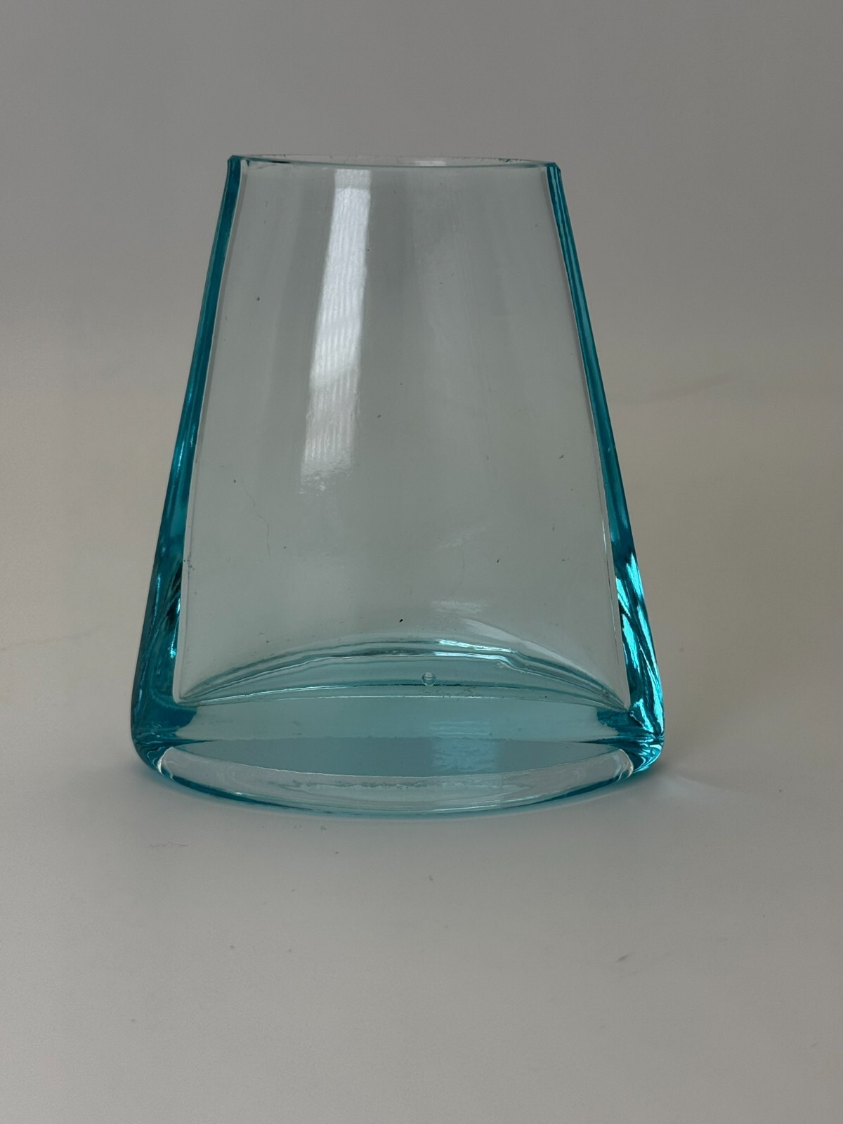 Vintage Mid Century Modern Hazel Atlas Aqua Blue Glass Vase-  4