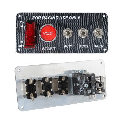 Carbon Ignition Switch Panel Engine Start Push Button Control LED 12V Racing Car