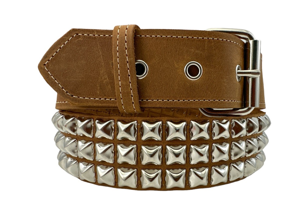 5MM THICK DOUBLE LEATHER 3 ROW STUDDED PUNK ROCK BELT HEAVY DUTY