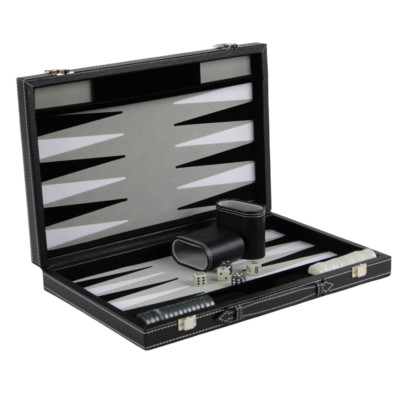 Graphengrau Leder Backgammon Set 18 Zoll