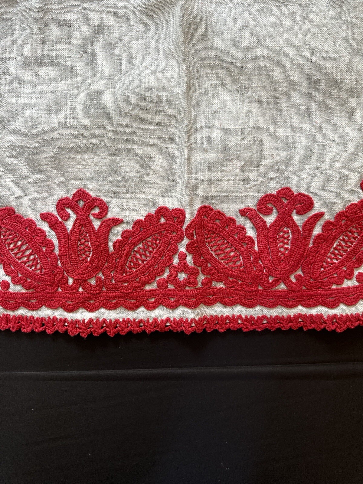 Vintage Densely Embroidered Table Mat Handmade Sweden 23” Red & White Christmas