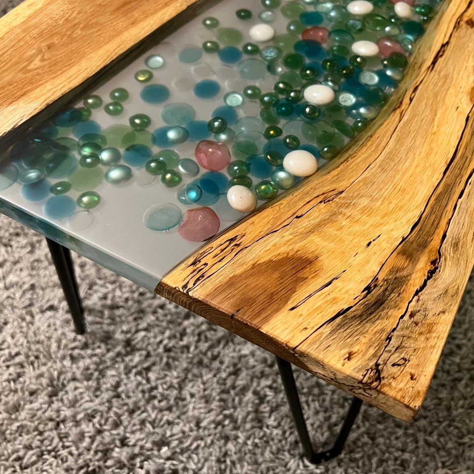 Epoxy Live End Table / Side Table / Rocks Mosaic / Natural Edge Side Table - Image 2 of 4