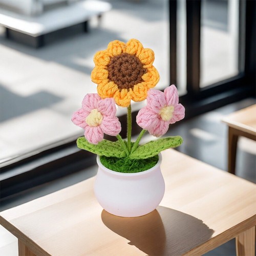 Artificial Crochet Sunflower Flower Simulation Potted Bonsai Desktop Home Decor. - Picture 10 of 23