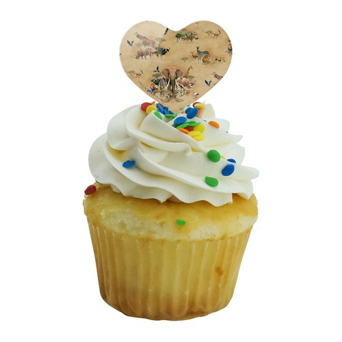 African Waterhole Animals Pattern Heart Love Cupcake Picks Toppers Set - Picture 5 of 7