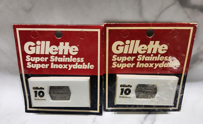 (2) 10 Blades Gillette Super Stainless Steel Razor Blades Super Inoxydable Vtg