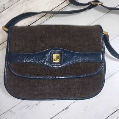 LANVIN vintage Shoulder bag All-over pattern brown flap medium authentic