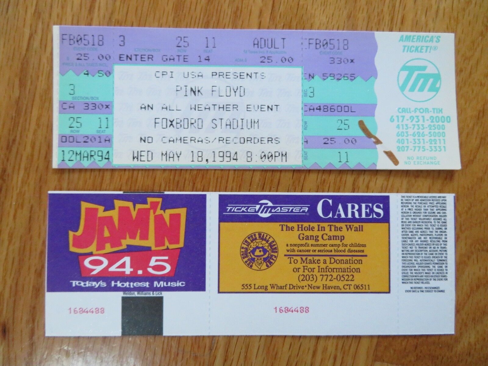 UNUSED PINK FLOYD May 18 1994 Concert Ticket Washington Mall STADIUM FOXBORO Financial sales sale WA