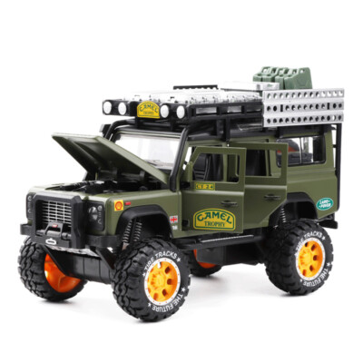 1/28 Scale Camel Trophy Land Rover Defender Die-cast Model - Pull Back, Sound & Light, Alloy/Plastic