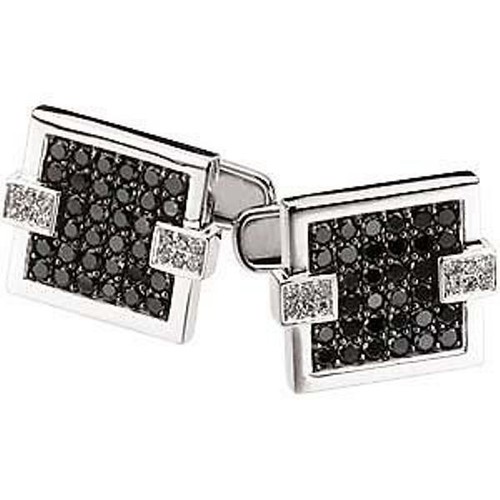 14K WHITE GOLD MEN/GENTS BLACK COLOR DIAMOND CUFF LINKS eBay