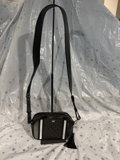 Michael Kors Black/Gray Monogram Crossbody Bag Double Zip, Charm, Silver HW
