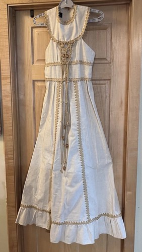 VTG Gunne Sax by Jessica Maxi Dress 70s Boho Macrame Lace Trim Cottagecore Sz 5 - Photo 6/17