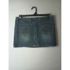 Vintage American Eagle Y2K Denim Micro Mini Skirt Blue Button Front Size 8