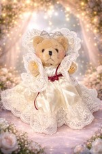 Plush Bride Teddy Bear in Lace Wedding Dress Veil Jointed Bear