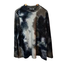 LOGO by Lori Goldstein Textured Tunic Shirt Womens Tie Dye  XL Multicolor Grays