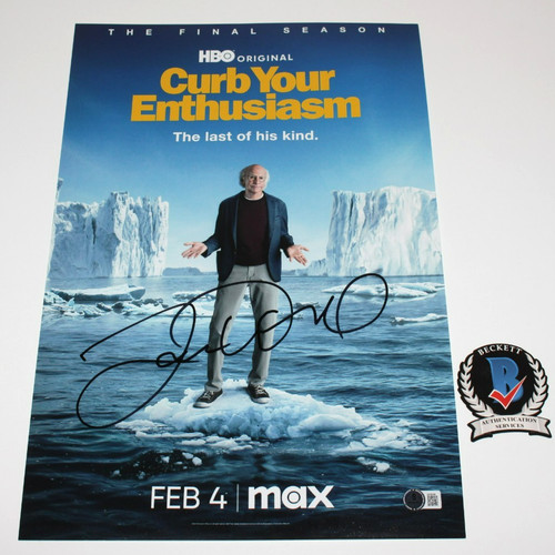 LARRY DAVID SIGNED 'CURB YOUR ENTHUSIASM' 12x18 SHOW PHOTO POSTER BECKETT COA