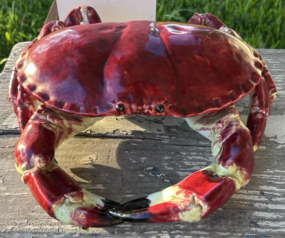 Mayólica francesa Palissy Ware de colección de los años 50 forma de cangrejo puré con tapa Foto 2 de 4