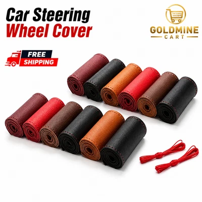 Genuine Leather Car Steering Wheel Cover Wrap Anti-Slip DIY Sewing For 15"/ 38cm - Imagen 1 de 4