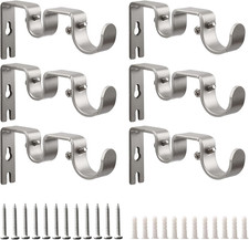 Double Curtain Rod Bracket,6 Pack Metal Curtain Rod Holders for Wall,Sturdy
