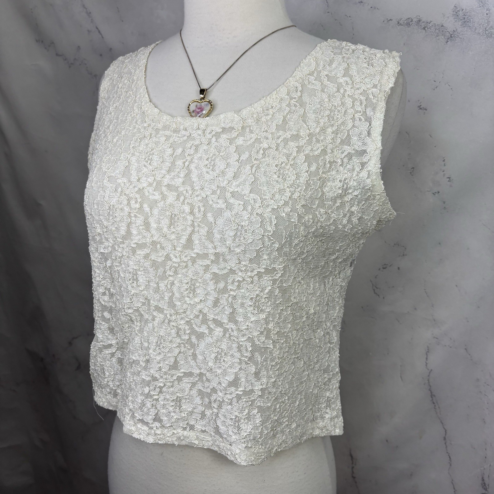 Vintage 90s Y2K Ivory Lace Sheer Blouse Top Womens L Cottagecore