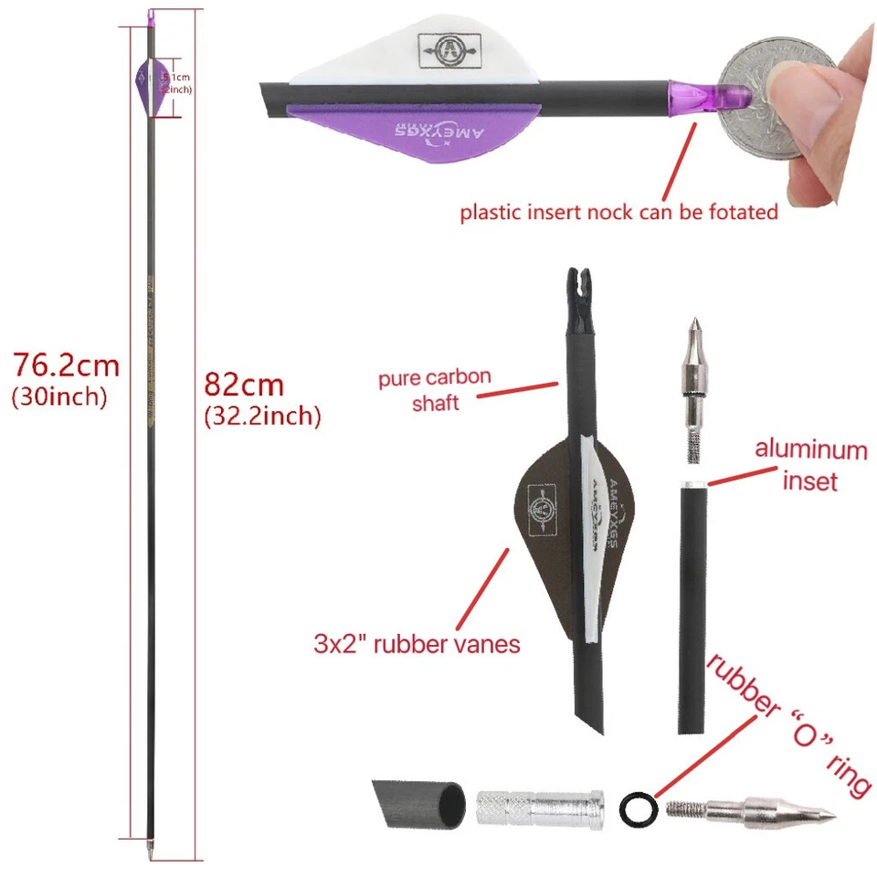 30" Pure Carbon Arrow SP300-600 Archery Compound Bow Shooting Hunting Target - Image 3 of 4