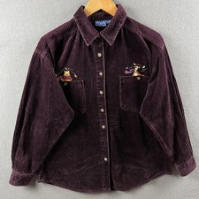Vintage Disney Winnie the Pooh Corduroy Shirt Jacket M Purple Embroidered 90s