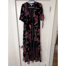 Anthropologie Hutch Velvet Floral wrap dress women's XS black velour romantic