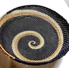 Vintage Telephone Wire Basket Zulu African Copper Silver Handmade Antique Bowl