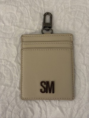 steve madden Leather  badge id card Holder For Lanyard Beige