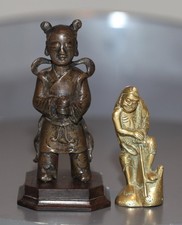 Antique Chinese pair of bronze scroll weight, Ming, Qing Dynasty, 18th century.