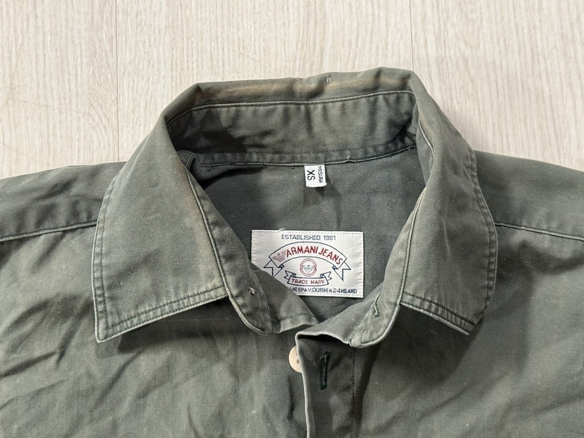 Vintage 80s Armani Jeans Military Button Down Longsleeve Shirt XS